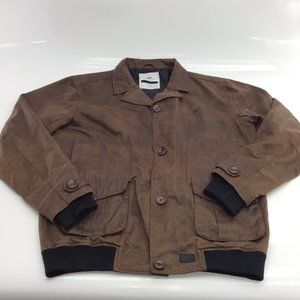 Orisue 2XL Distressed Faux Leather Bomber Jacket Brown